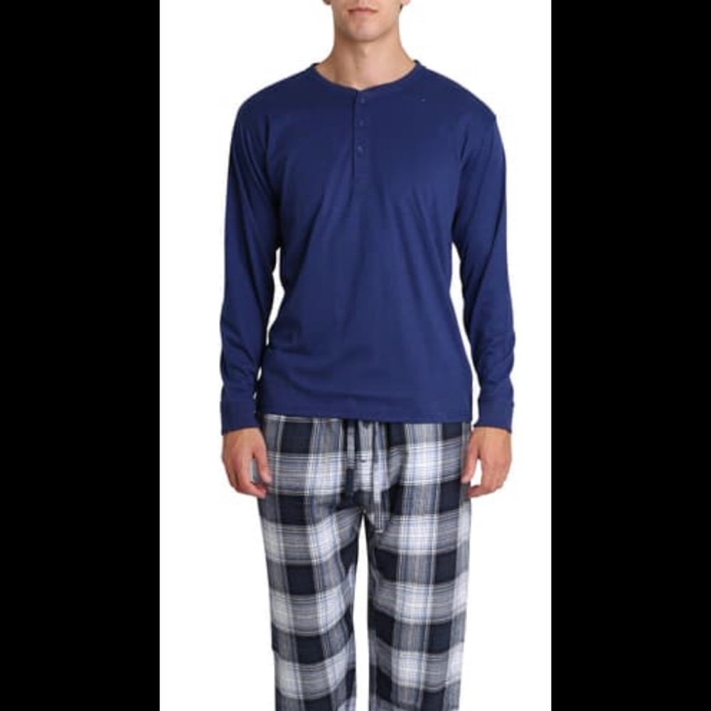 NEW SLEEP HERO Navy Plaid Flannel Lounge Set-Sze L